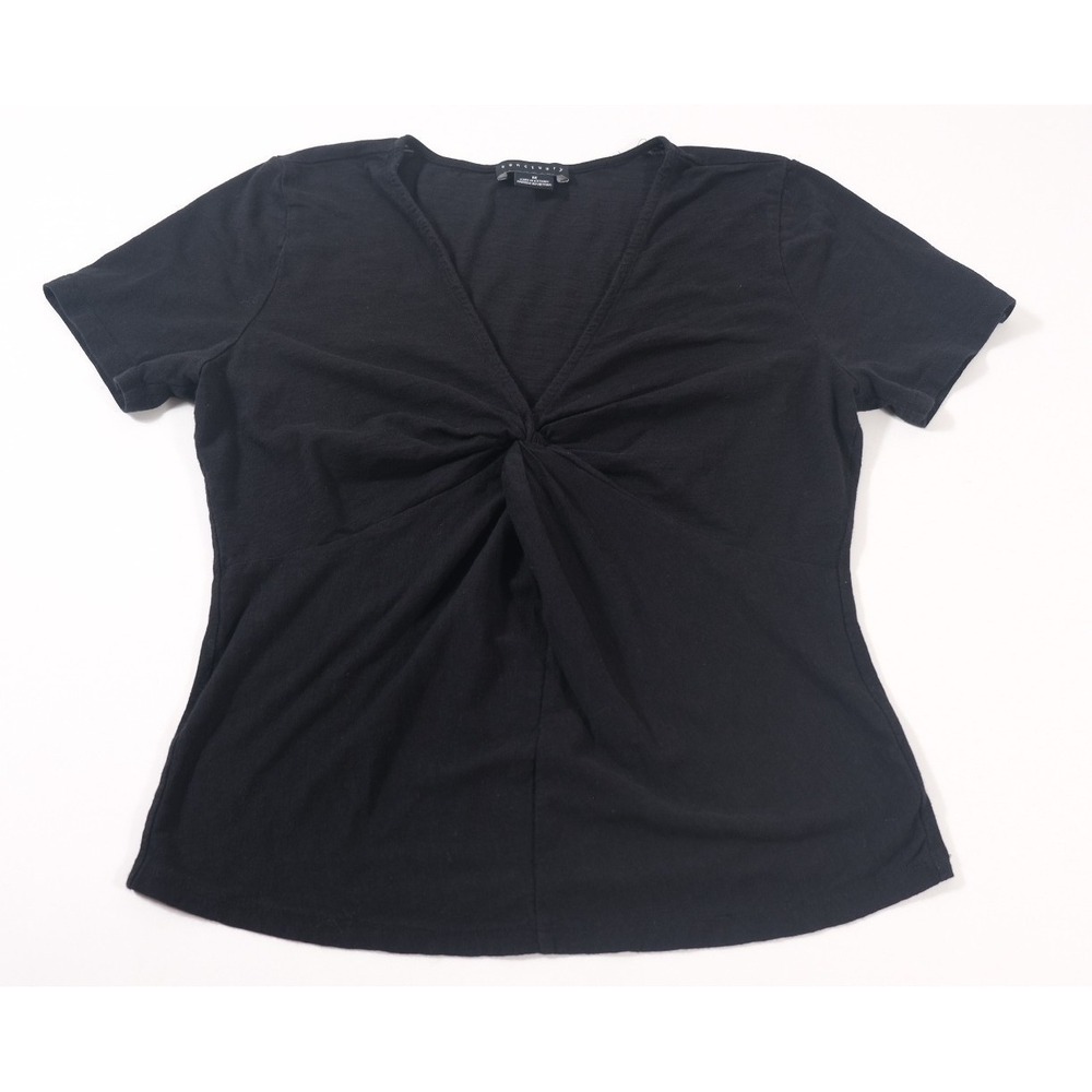 Sanctuary Top Womens M Black Front Twist V-Neck Short Sleeve Cotton Rayon Jersey